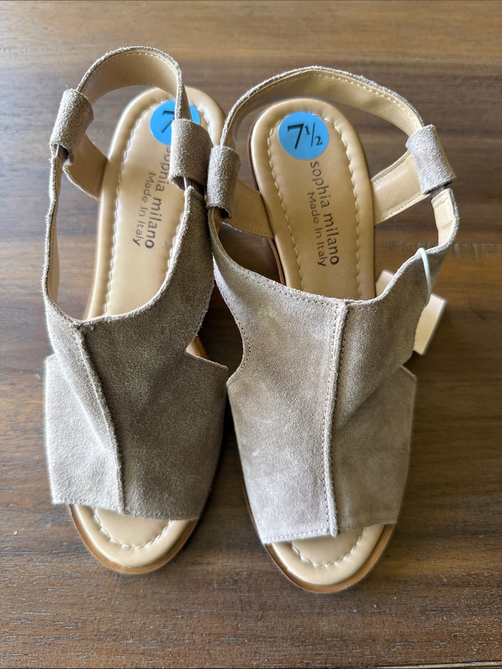Sophia Milano Italian Leather Suede Wedge Sandals - Taupe Size 7.5 - Picture 5 of 7